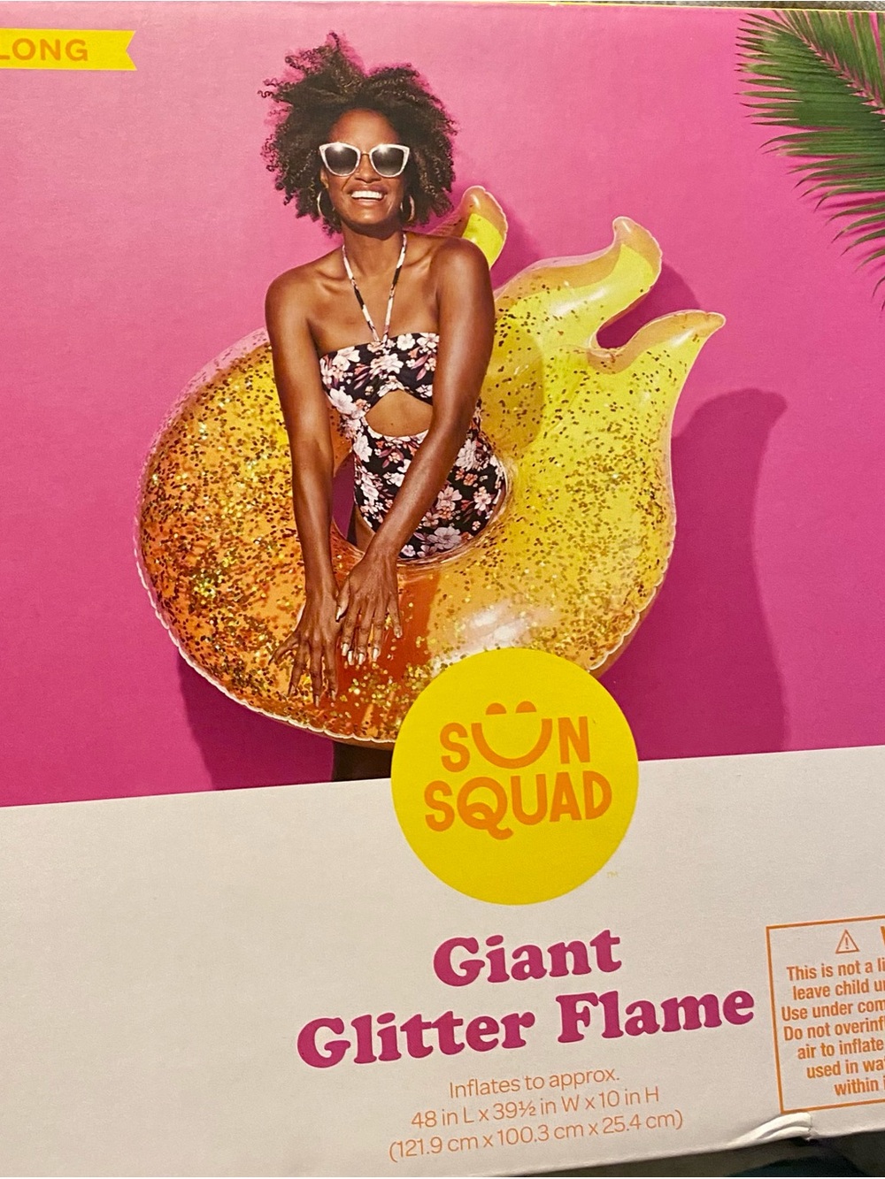 Sun Squad Giant Glitter Flame Inflatable Pool Float - Yellow Glitter